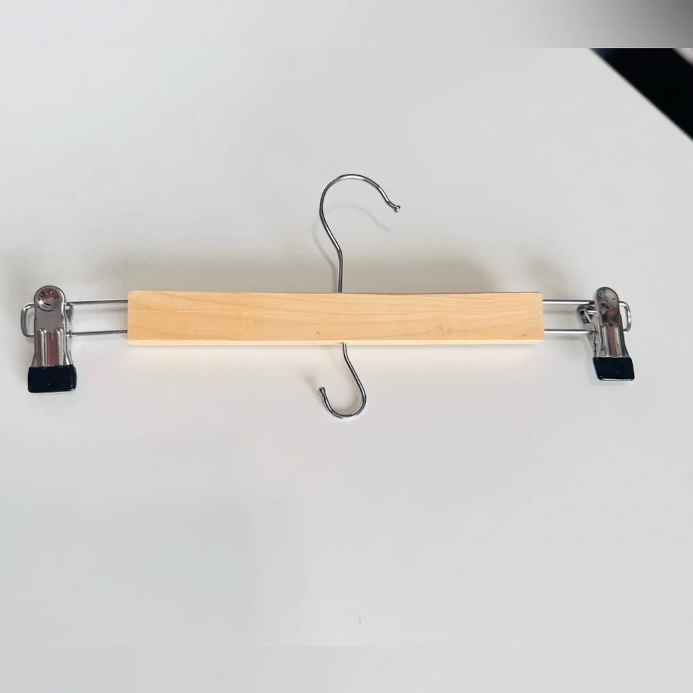 IKEA Tan Wood Pants Hanger w Metal Clips Clamps & Hook